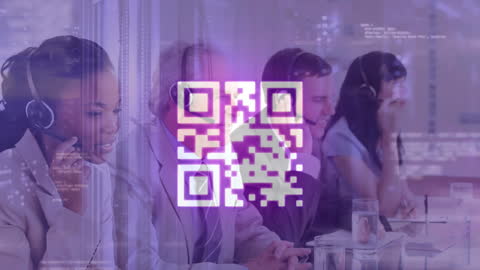 Digital Teamwork in Office with QR Code Overlay