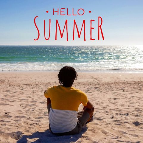 lone man embracing summer at serene beachfront - Download Free Stock Templates Pikwizard.com