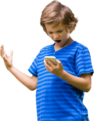 Angry Boy in Striped Shirt Looking at Mobile Phone with Surprise - Download Free Stock Videos Pikwizard.com
