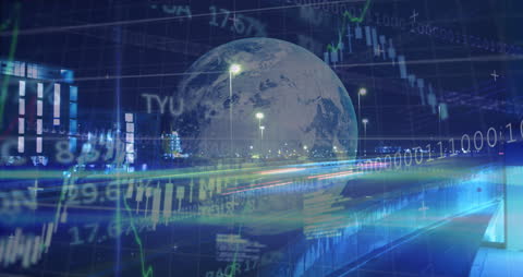 Futuristic Digital Overlay of Globe and Cityscape