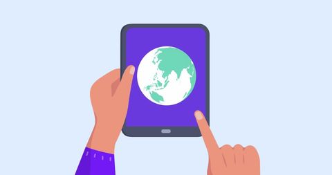 Hands Using Tablet Displaying Globe Icon for Travel Apps - Download Free Stock Images Pikwizard.com