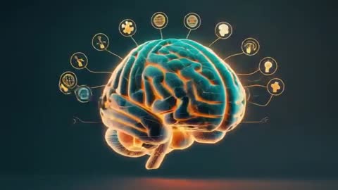 Innovative Glowing Brain with Connectivity Elements on Gradient Background