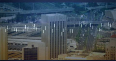 Futuristic Cityscape with Urban Connectivity Overlay