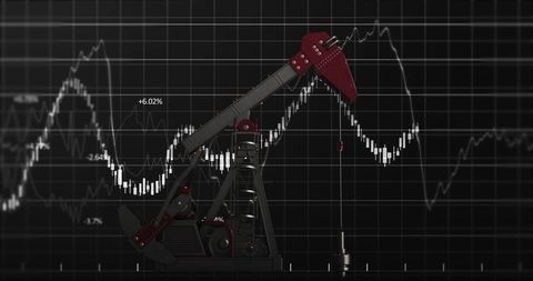 Oil pumping machine with stock market graph overlay