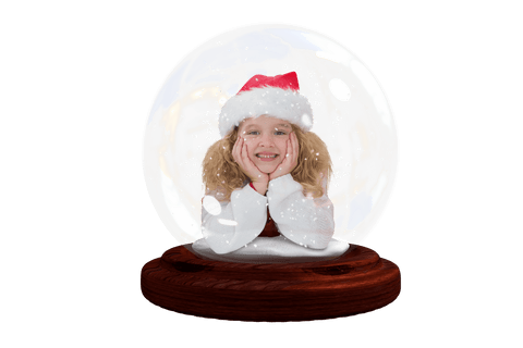 Caucasian Girl in Santa Hat Within Transparent Snow Globe
