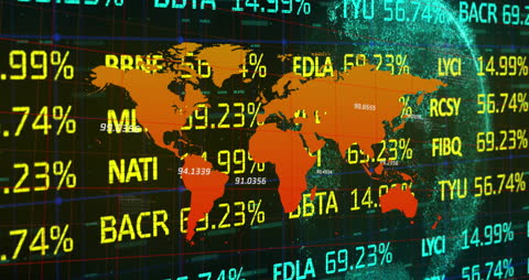 Global Financial Data Overlay with World Map Silhouette