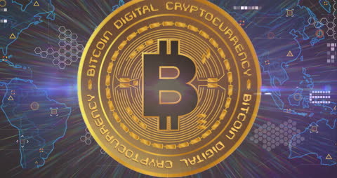 Digital Bitcoin Overlaid on World Map Conceptualizing Global Cryptocurrency