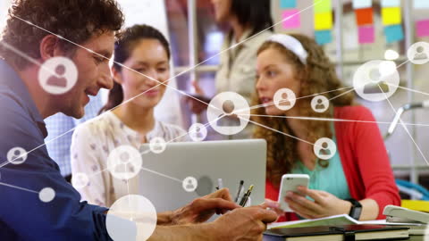 Digital Networking in Modern Office with Diverse Team