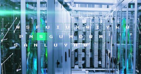 Futuristic Data Processing Display Over Computer Servers - Download Free Stock Images Pikwizard.com