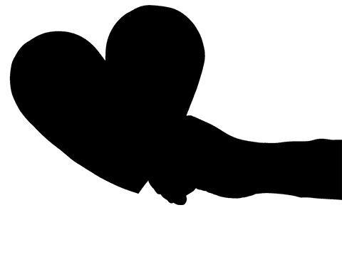 Silhouette of hand holding heart on transparent background
