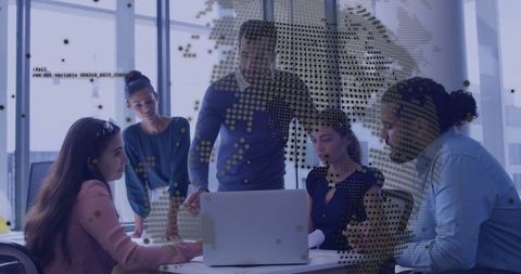 Diverse Team Collaborating in Modern Office with Digital Screen
