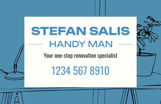 Useful for promoting handyman services on social media, websites, flyers, or business cards. The image with a simple yet professional design highlights contact information and specialties. Ideal for home improvement businesses looking to attract customers.