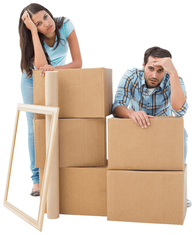 stressed young couple with moving boxes on transparent background - Download Free Stock Videos Pikwizard.com