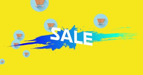 Bright Sale Banner with Shopping Cart Icons on Yellow Background - Download Free Stock Images Pikwizard.com