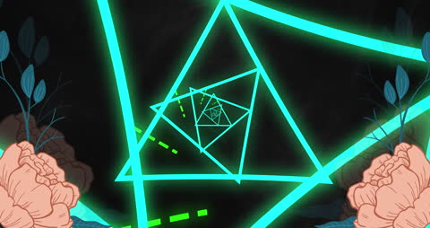 Neon Triangles and Animated Roses with Geometric Pattern