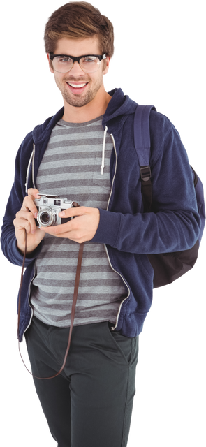 Transparent Image of Happy Man with Camera Standing - Download Free Stock Videos Pikwizard.com