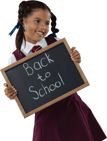 transparent smiling schoolgirl holding chalkboard says back to school - Download Free Stock Videos Pikwizard.com