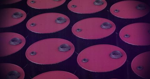 Top View of Industrial Metal Barrels for Oil Storage