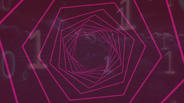 Abstract animation showing moving geometric shapes on a dark background. Ideal for use in digital backgrounds, technology themes, dynamic visual content, screensavers, or modern design presentations.