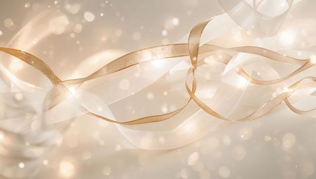 Flowing Gold-Edged Organza Ribbons with Warm Bokeh for Luxury Celebration Banner