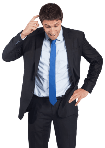 Thoughtful businessman pondering decision transparent background