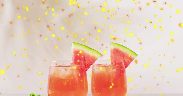 Festive Mojito Cocktails with Watermelon Design and Falling Confetti - Download Free Stock Images Pikwizard.com