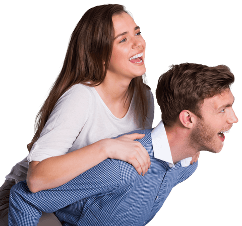 Happy couple laughing in joyful moment transparent background