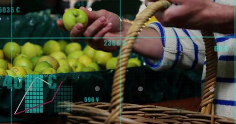Customer Choosing Lemons with Digital Data Overlay in Market
