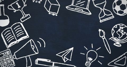 Chalk School Doodles on Blackboard With Copy Space