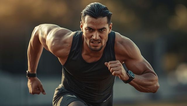 Focused Male Athlete Sprinting Outdoors for Fitness Training