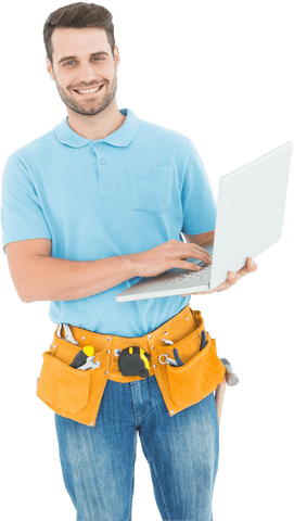 transparent background smiling carpenter holding laptop - Download Free Stock Videos Pikwizard.com