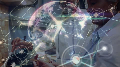 Innovative Globe and Network Concept with Senior Couple