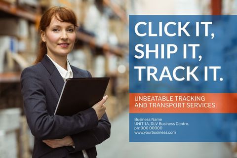Confident Businesswoman Promoting Reliable Logistics Solutions - Download Free Stock Templates Pikwizard.com