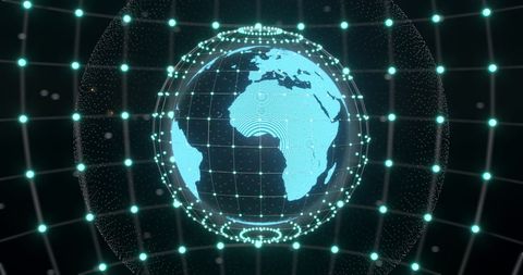 Blue Glowing Mesh Spinning Around Globe Representing Global Connections - Download Free Stock Images Pikwizard.com