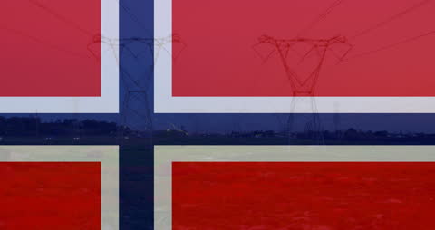 Norwegian Flag Overlaid on Power Transmission Lines