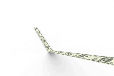 Long line of usa banknotes on transparent background