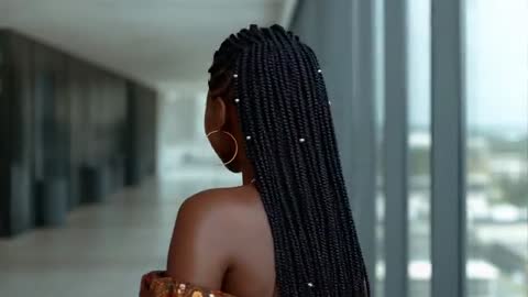 Stylish Silhouette with Intricate Braids in Urban Corridor