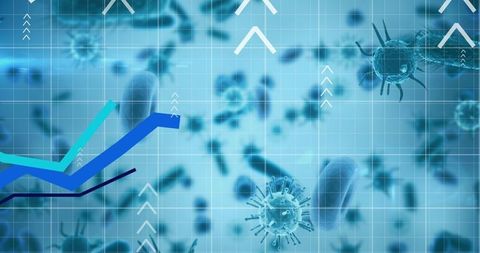 Coronavirus Cells with Graph Arrows Representing Pandemic Data