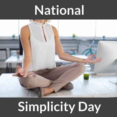 woman practicing yoga on desk for national simplicity day - Download Free Stock Templates Pikwizard.com