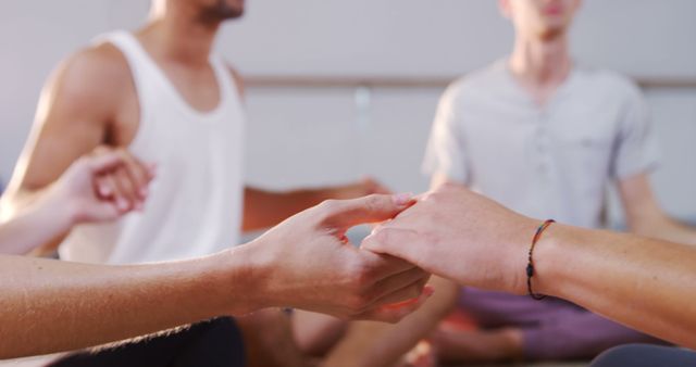 Group Meditation Practice in Yoga Class Holding Hands - Download Free Stock Images Pikwizard.com