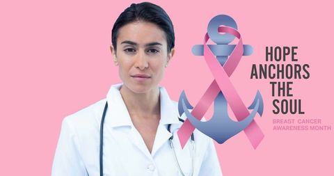 Empowered Female Doctor Highlighting Breast Cancer Awareness