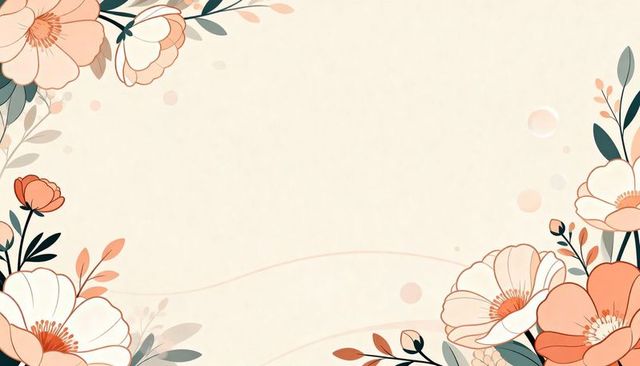 Pastel floral border framing centered beige canvas for invitations, cards, stationery