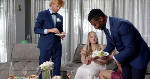 Diverse Wedding Celebration with Bride and Guests Enjoying Reception