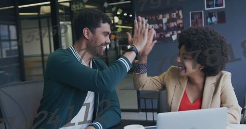 Colleagues Celebrating Success Digital Interface Office