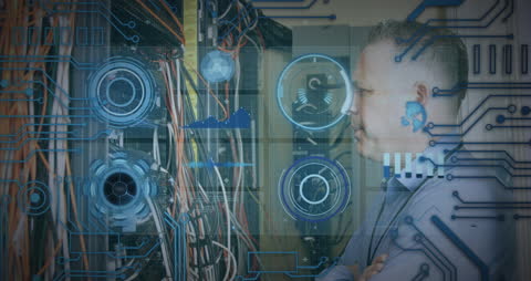 IT Professional Analyzing Data in Computer Server Room