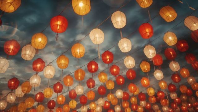 Glowing paper lanterns creating a festive atmosphere at event