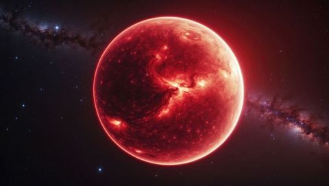 Radiant red betelgeuse amidst starry cosmos with milky way, concept scene