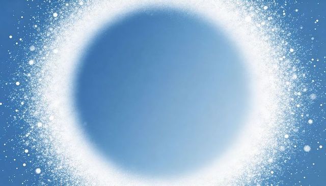 Soft cerulean halo circle with speckled white dust ring minimal abstract background