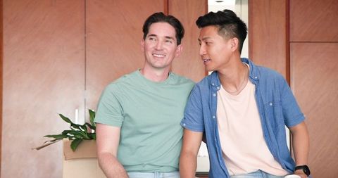 Diverse Male Couple Enjoying Quality Time Together at Home