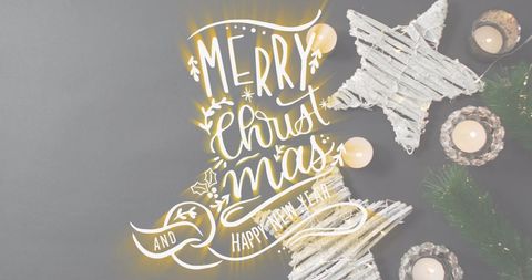 Festive Christmas and New Year Greeting with Candles and Stars